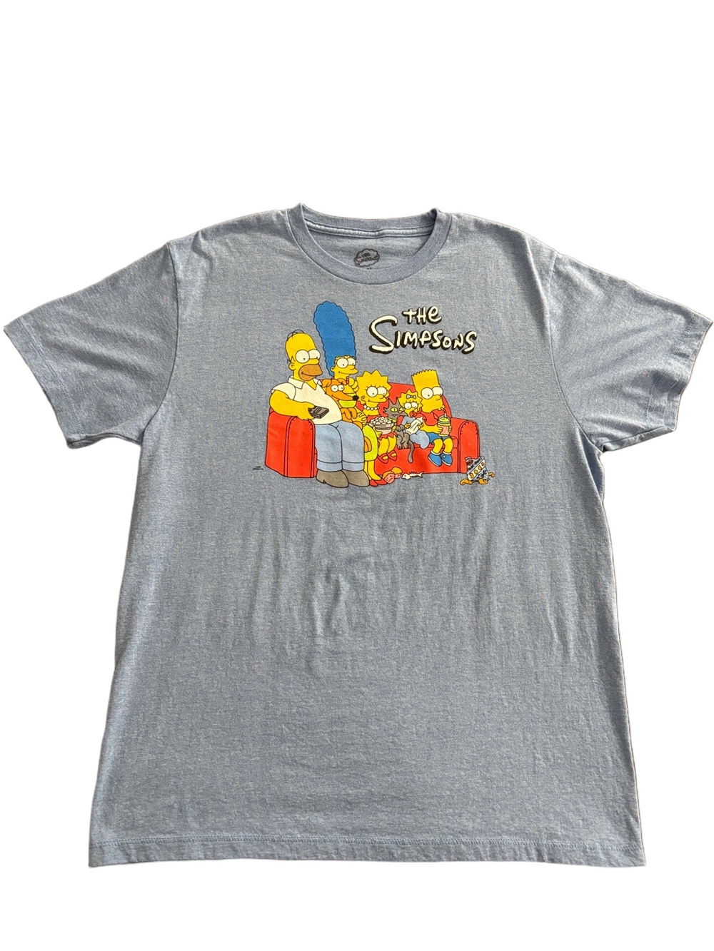 The Simpsons Graphic Tee Large Gray Family Couch Homer Bart Cartoon Shirt
